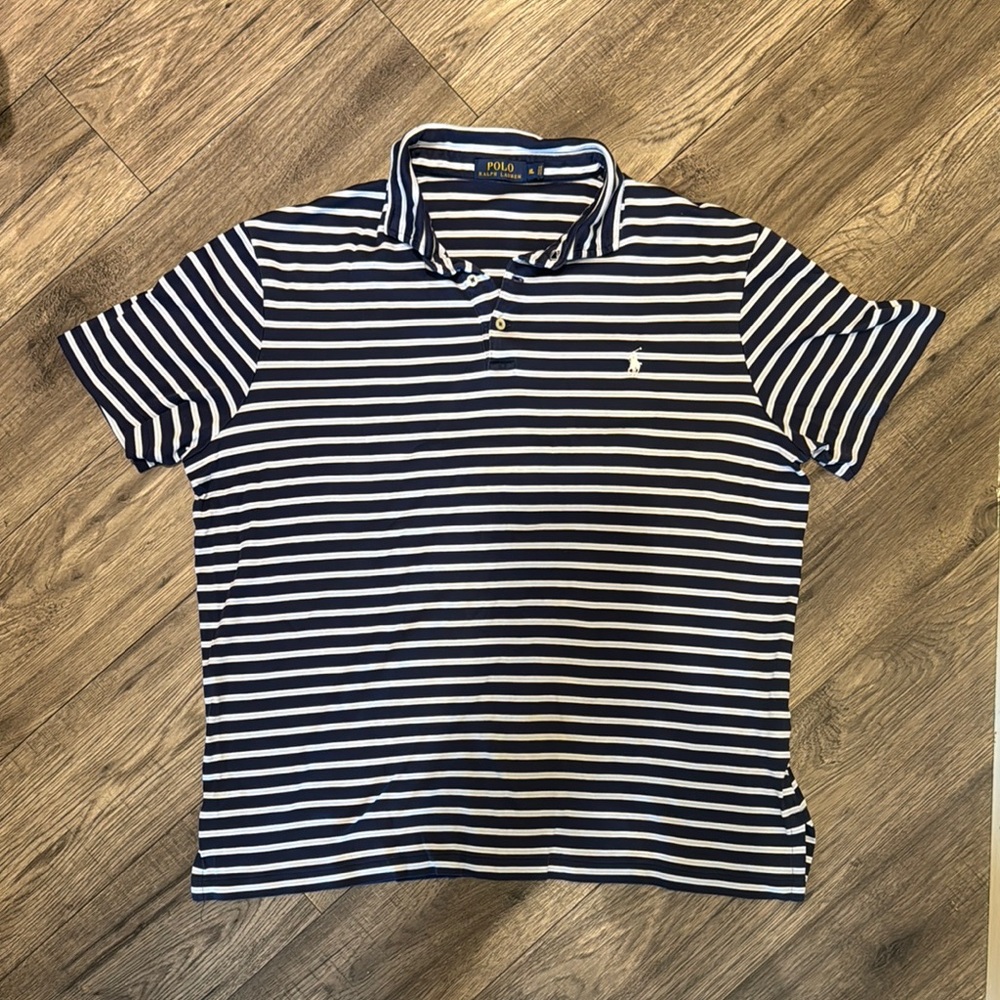 Polo by Ralph Lauren Nautical Blue and White Polo Shirt (Athletic Material)